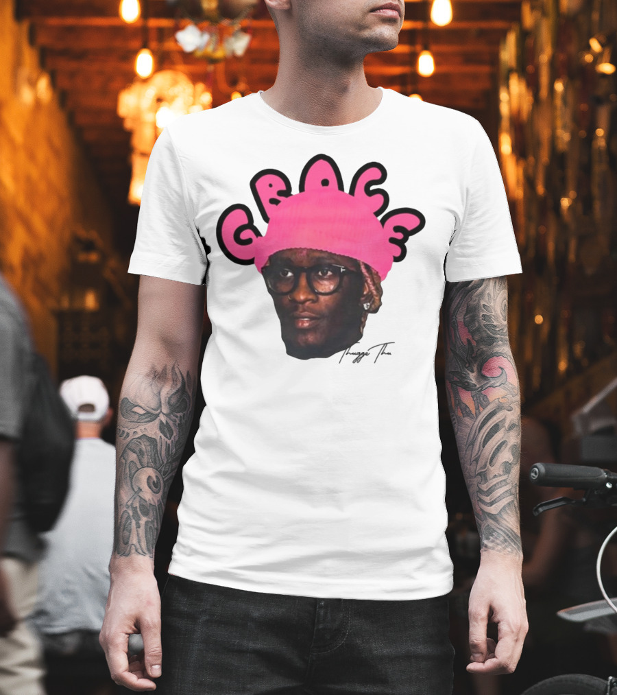 Thuggin Thuggin Grace Pink Beanie Glasses T-Shirt