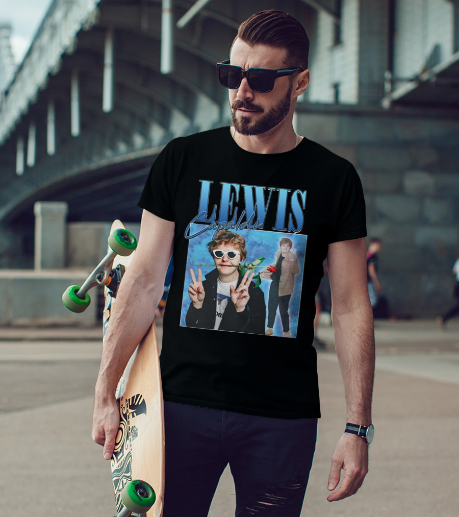 LEWIS Capaldi Peace Gesture Rose Blue Background T-Shirt