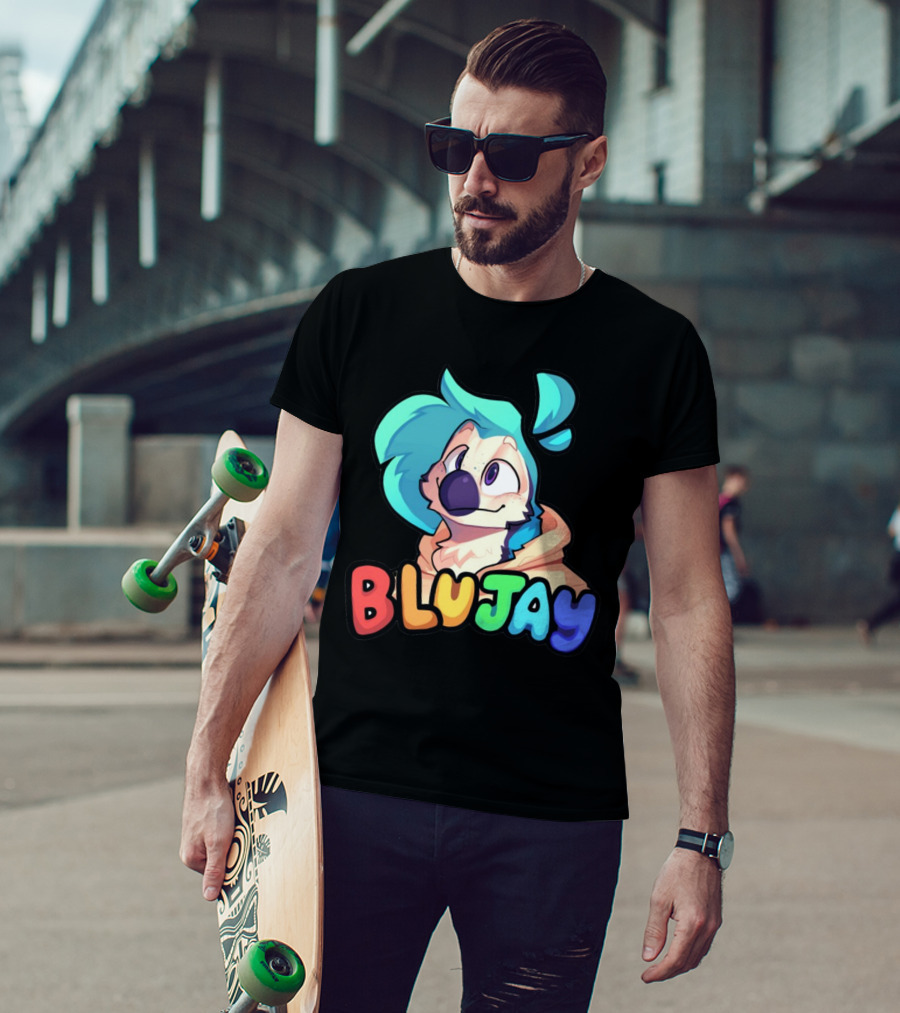 BLUJAY Blue-Haired Cartoon Character T-Shirt