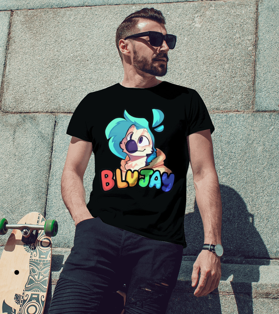 BLUJAY Blue-Haired Cartoon Character T-Shirt