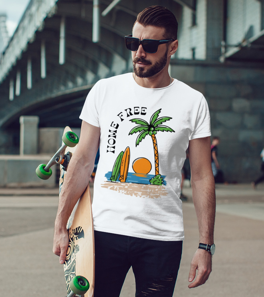 Home Free Surf And Sun Beach Palm Surfboards Sunset T-Shirt