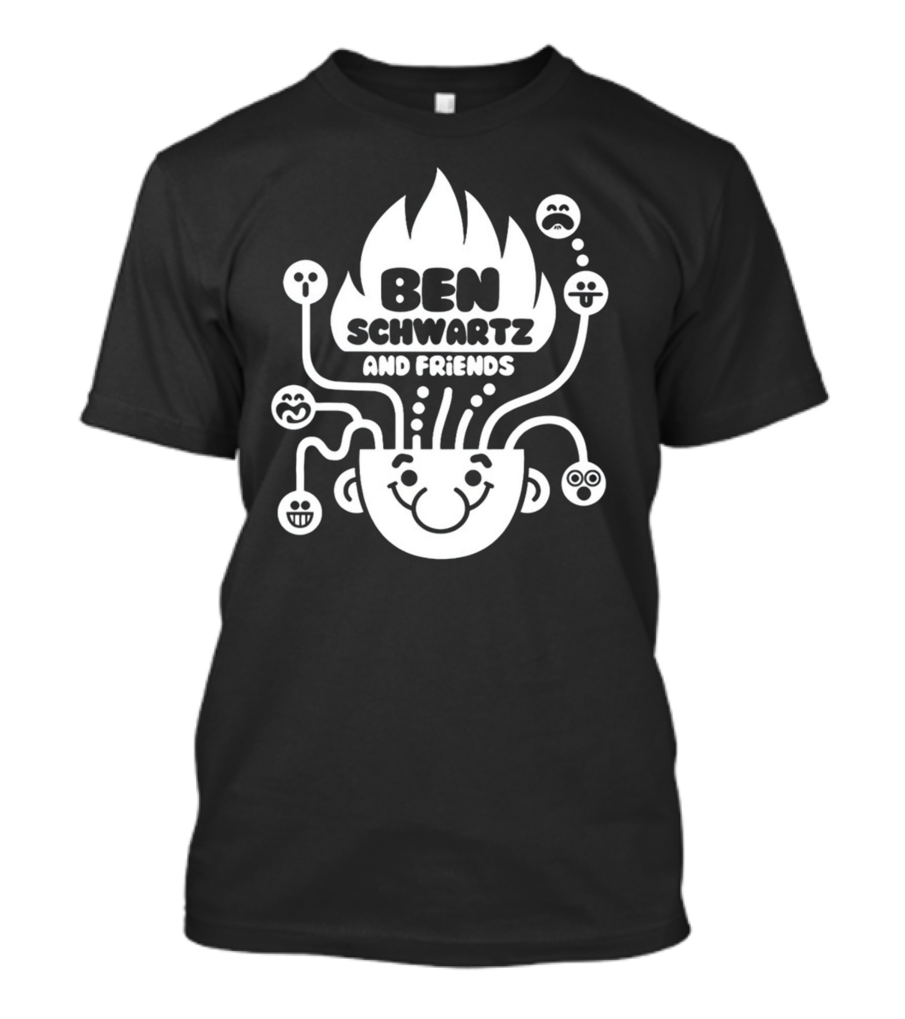 Ben Schwartz And Friends Smiling Faces Fire Head With Graphical Emotions T-Shirt