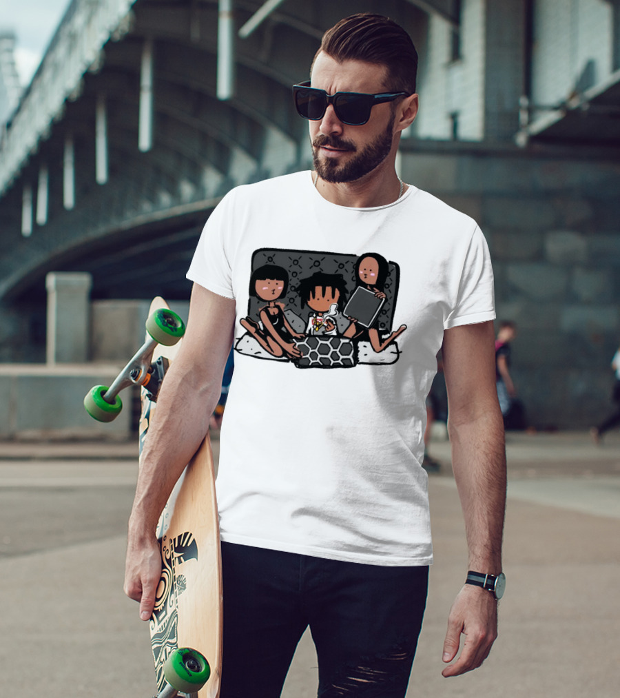 Kodone Playboi Carti Self Titled Cartoon Character With Two Figures In Black Outlines And Geometric T-Shirt