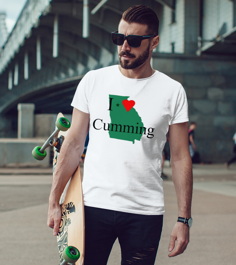 I Love Cumming Georgia Map With Heart And Star T-Shirt