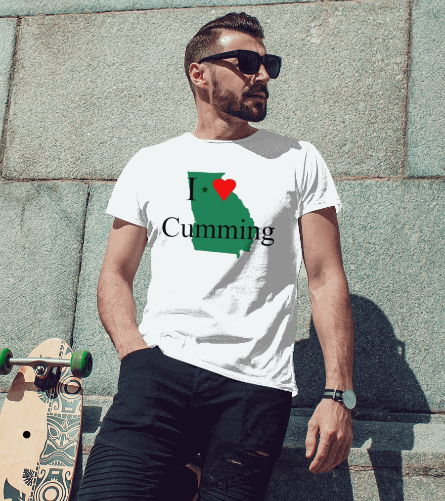 I Love Cumming Georgia Map With Heart And Star T-Shirt