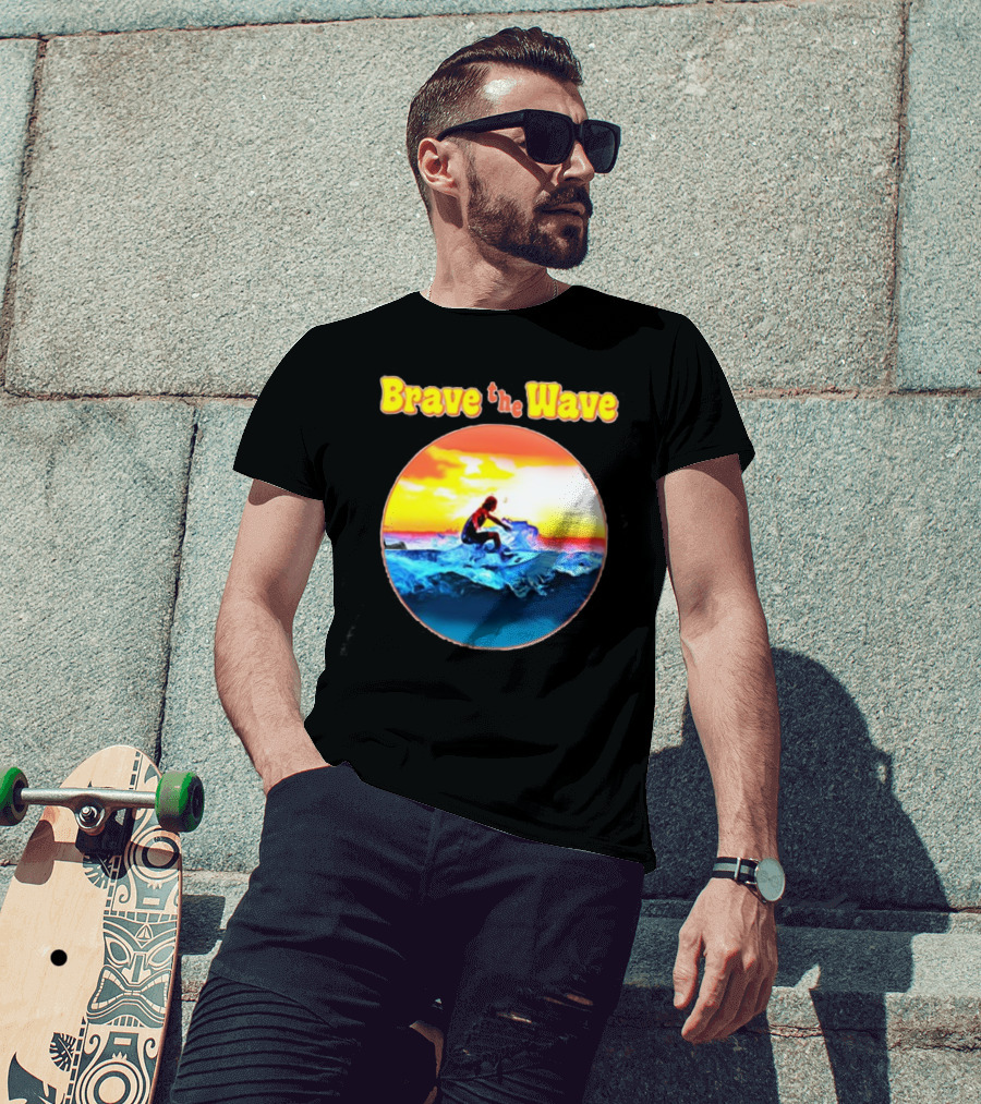 Brave The Wave Surfer At Sunset T-Shirt
