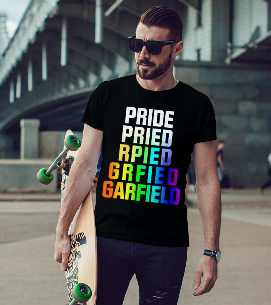 Pride Rainbow Garfield Parody Text Evolution T-Shirt