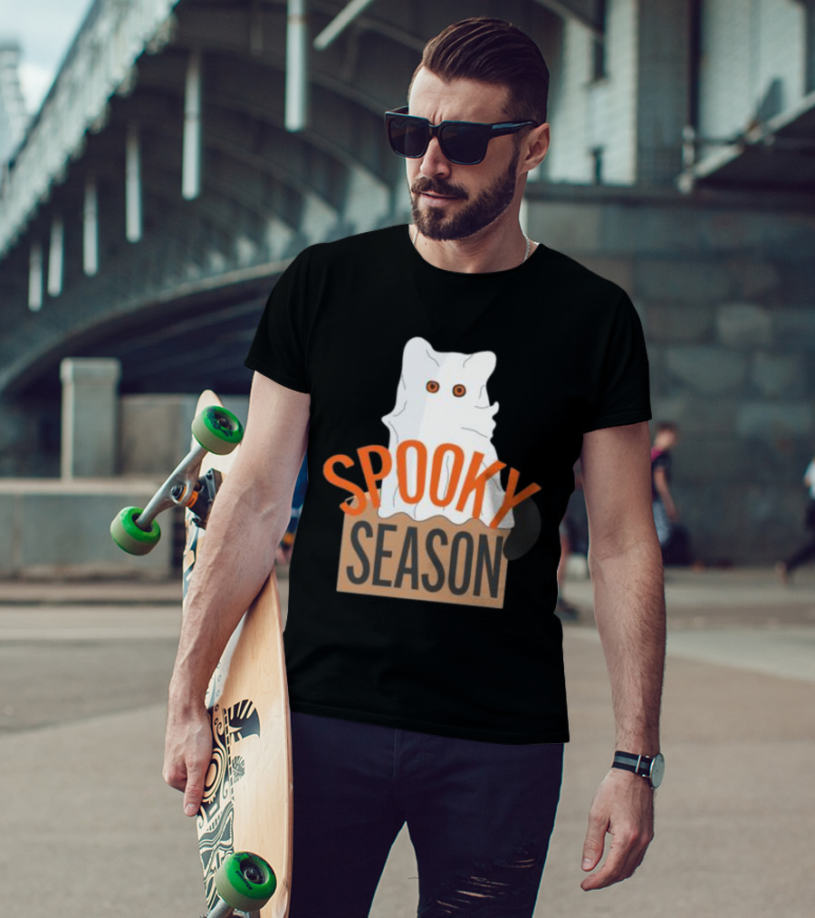 Spooky Season Cute Cat As Ghost Halloween T-Shirt