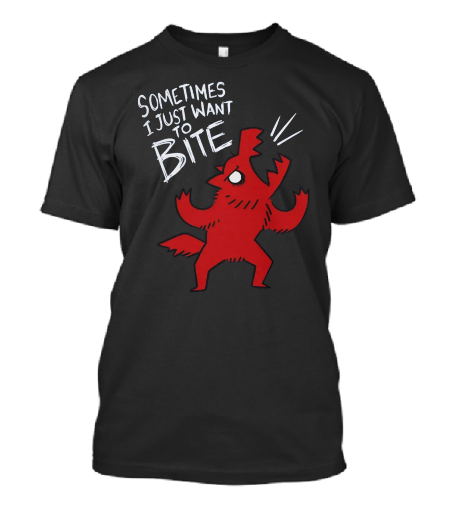 Sometimes I Just Want To Bite Cartoon Red Wolf Character T-Shirt