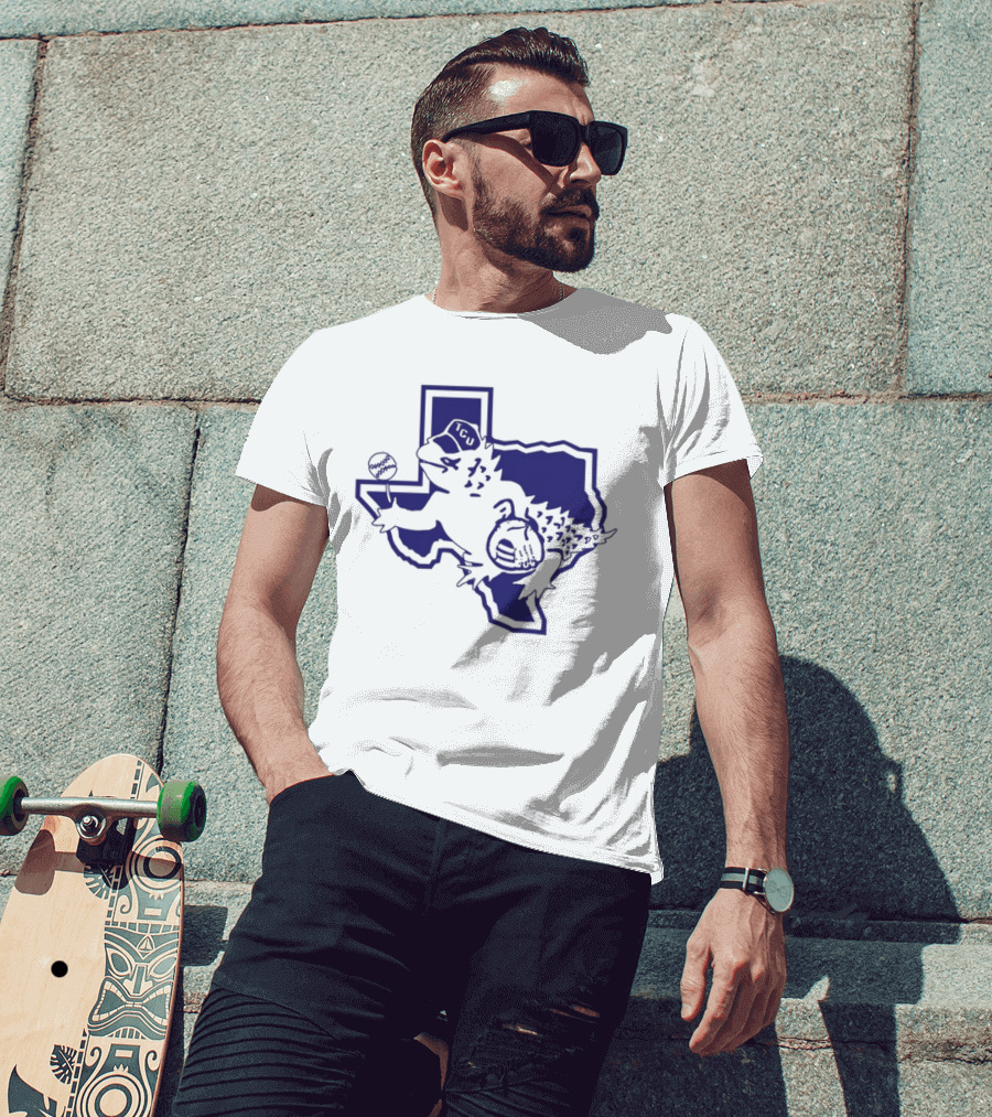 Sickos Committee Texas TCU Horned Frog Mascot Basketball And Football Texas Outline T-Shirt