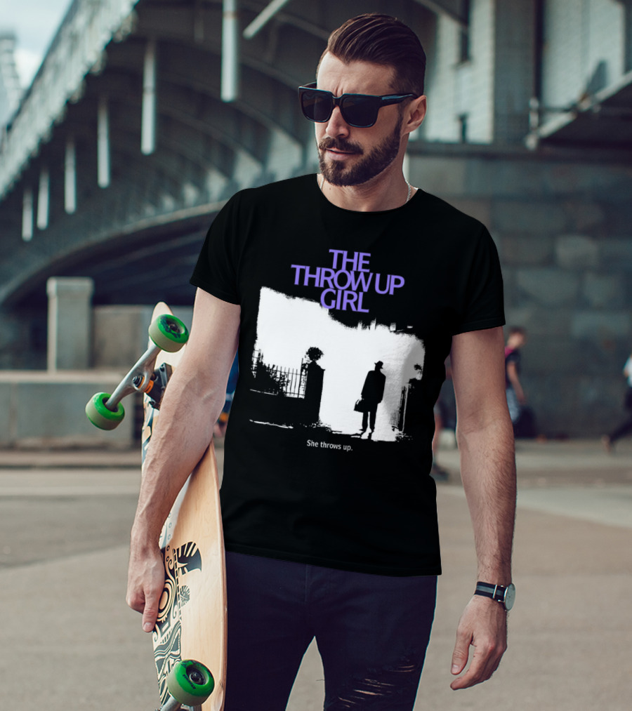The Throw Up Girl She Throws Up Silhouette Against Gate Background T-Shirt