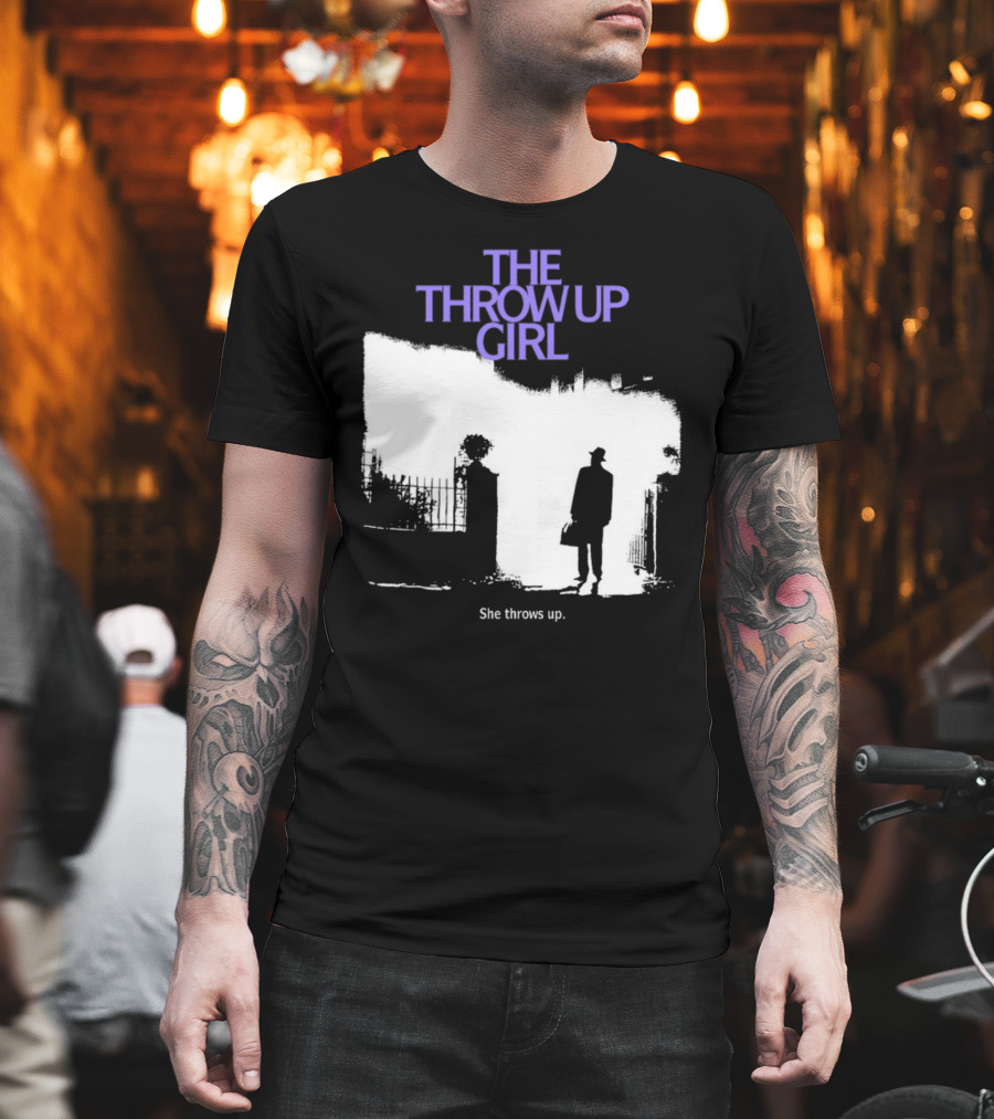 The Throw Up Girl She Throws Up Silhouette Against Gate Background T-Shirt
