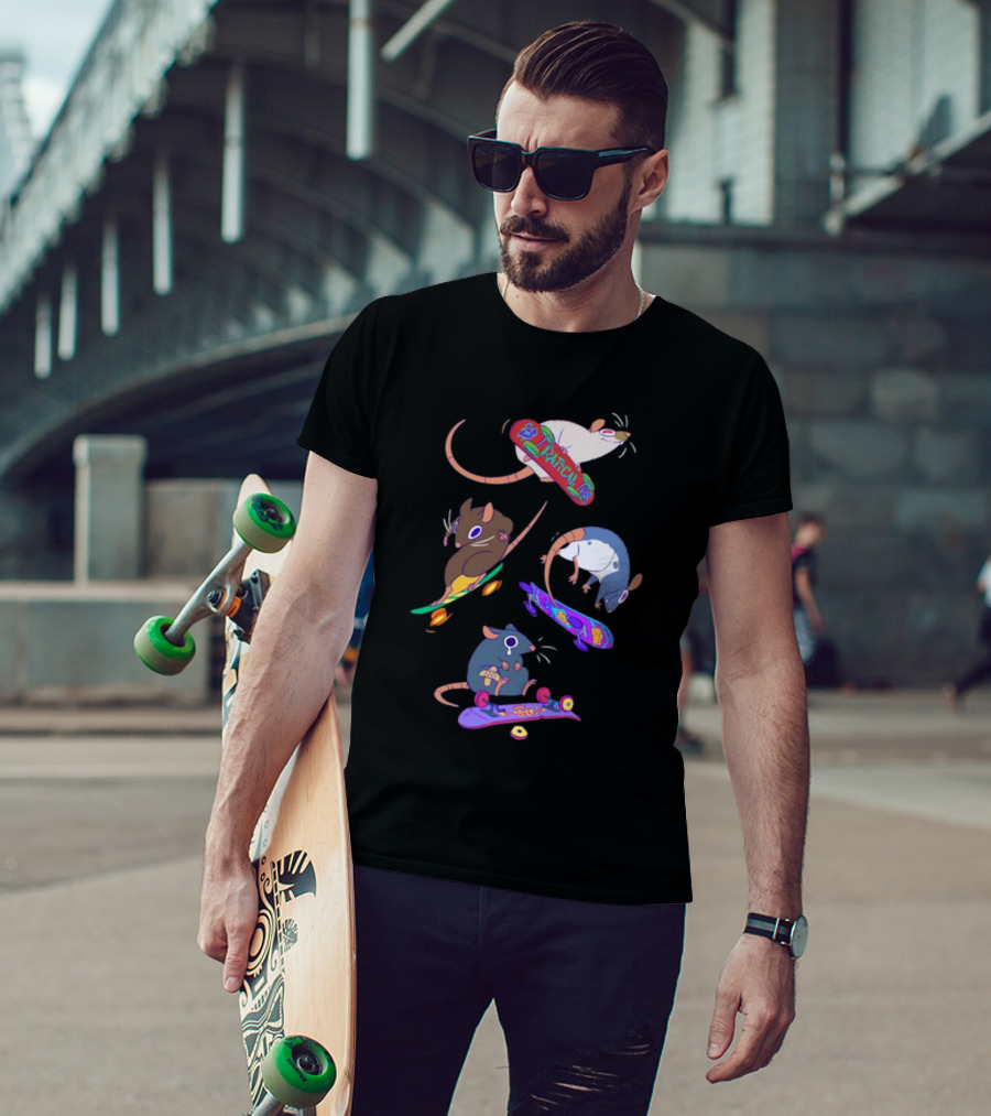 Kay Ratical Skateboarding Rats Colorful Boards T-Shirt