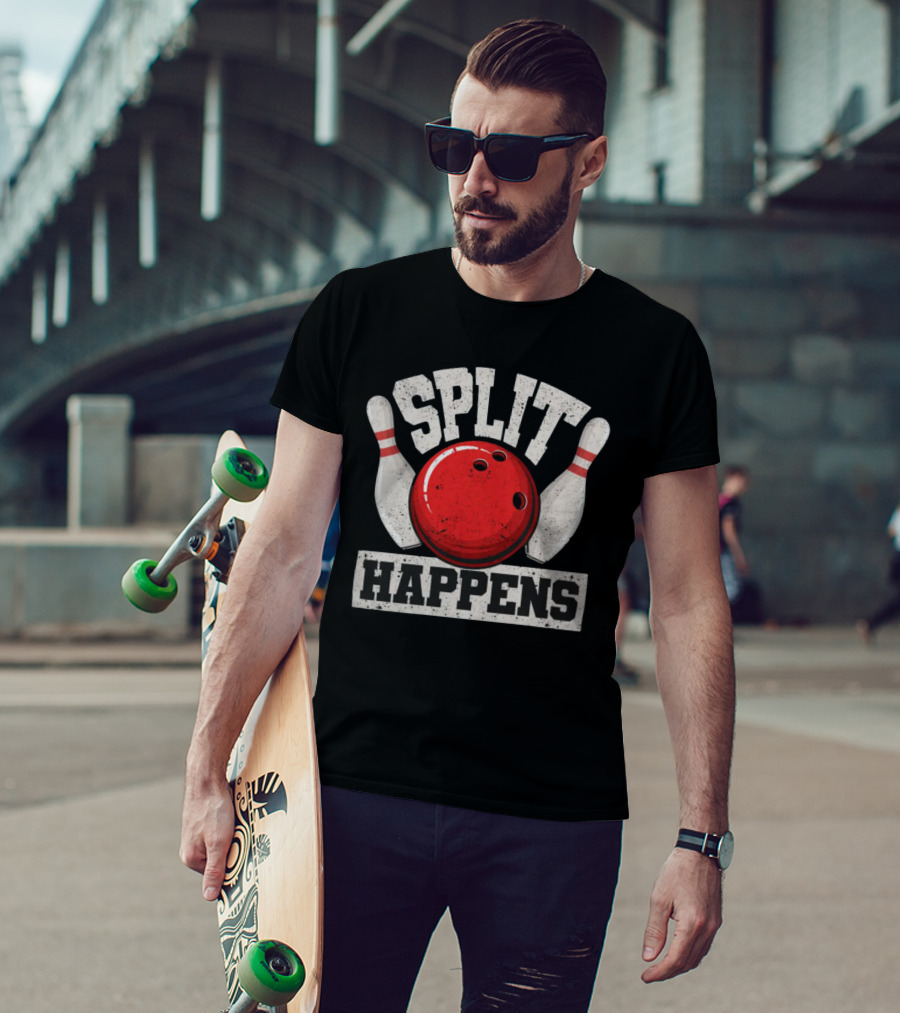 Split Happens Funny Bowler Pin Humor Strike Team T-Shirt