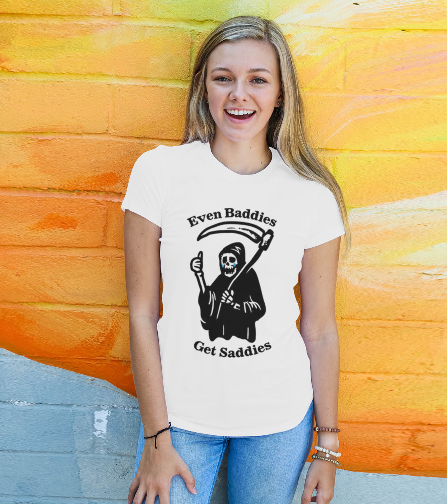Even Baddies Get Saddies Cartoon Grim Reaper Crying T-Shirt