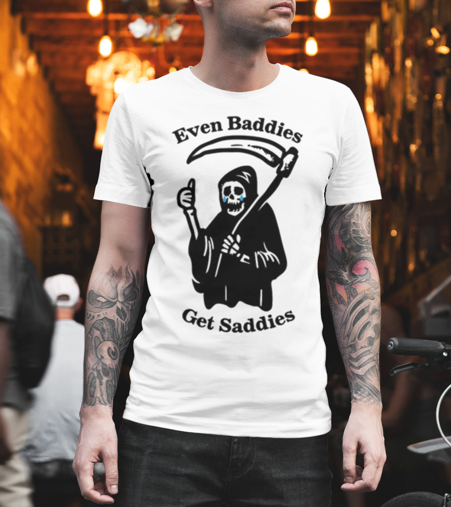 Even Baddies Get Saddies Cartoon Grim Reaper Crying T-Shirt