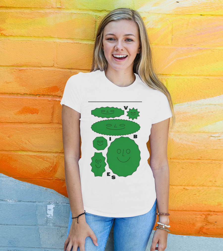 Vibes Smiling Green Shapes Faces T-Shirt