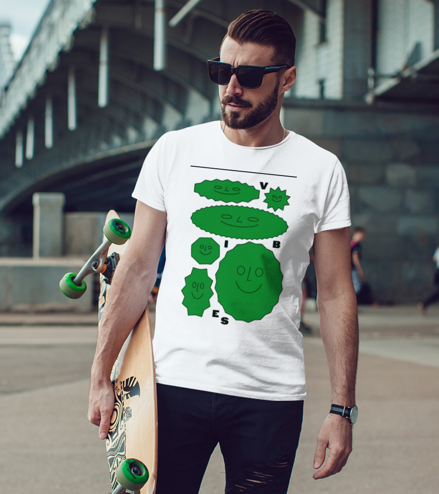 Vibes Smiling Green Shapes Faces T-Shirt