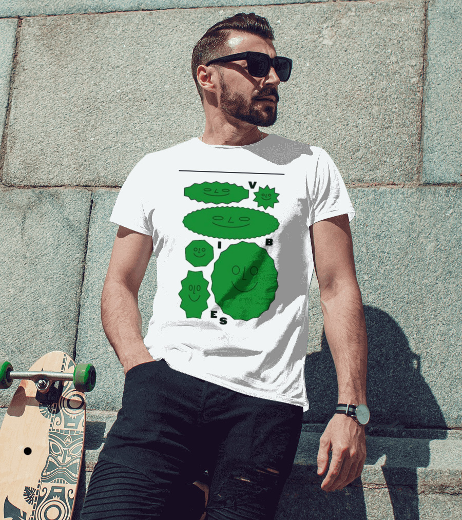 Vibes Smiling Green Shapes Faces T-Shirt