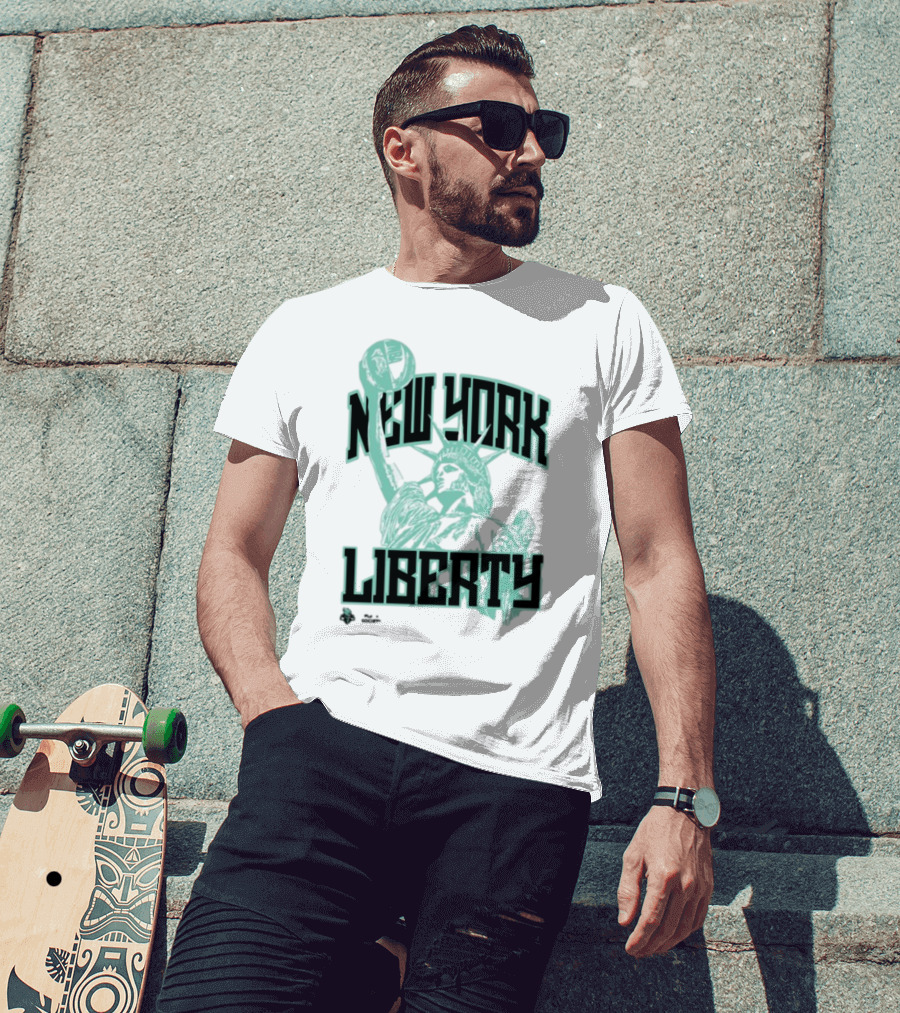 New York Liberty Playa Society Team Statue Of Liberty Basketball T-Shirt