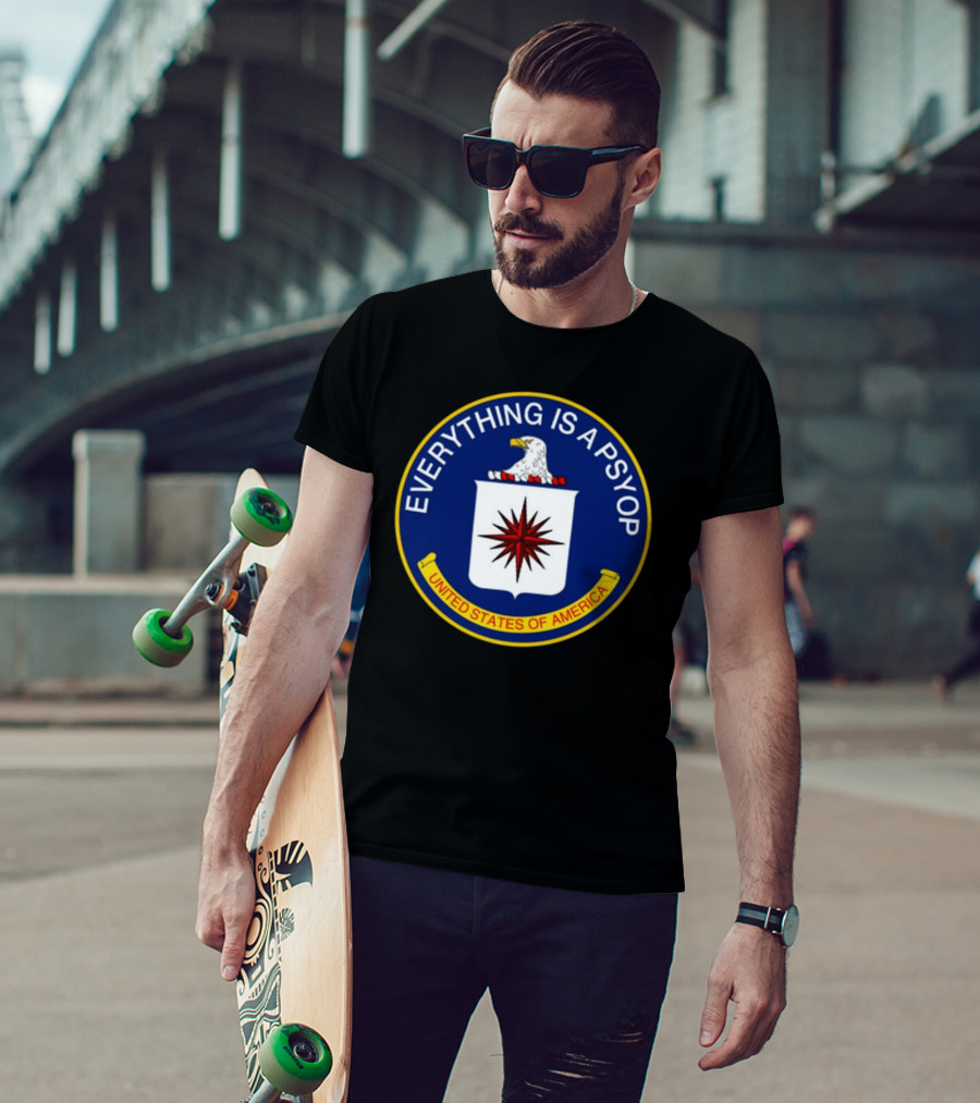 Shitheadsteve Everything Is A Psyop United States Of America CIA Parody Emblem T-Shirt