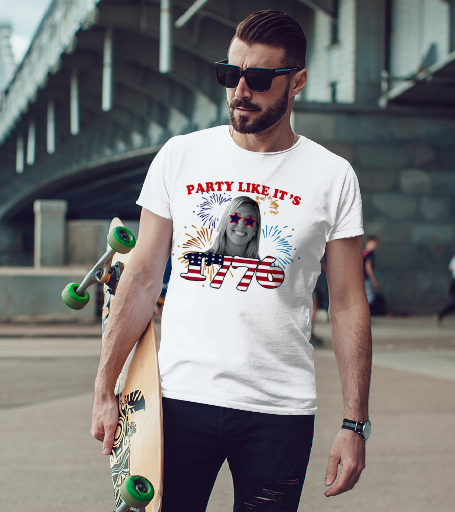 MTG Shop Marjorie Taylor Party Like It's 1776 Fireworks Star Glasses Patriotic T-Shirt