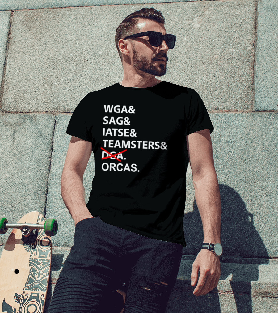 WGA SAG IATSE Teamsters Orcas Crossed Out T-Shirt