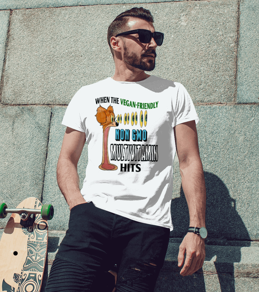 When The Vegan-Friendly Non GMO Multivitamin Hits Eyes Emoji Dog Reaction T-Shirt
