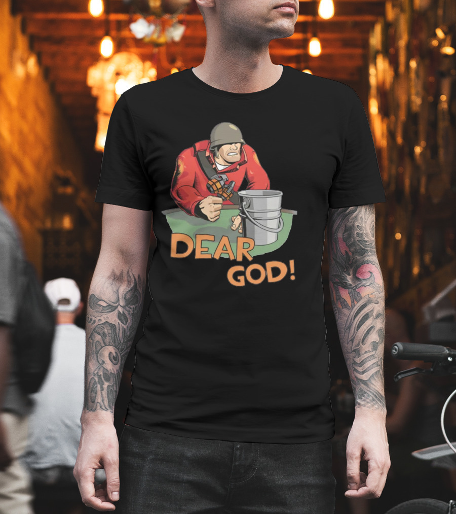 Team Fortress 2 Soldier Red Outfit With Grenade And Bucket Dear God T-Shirt