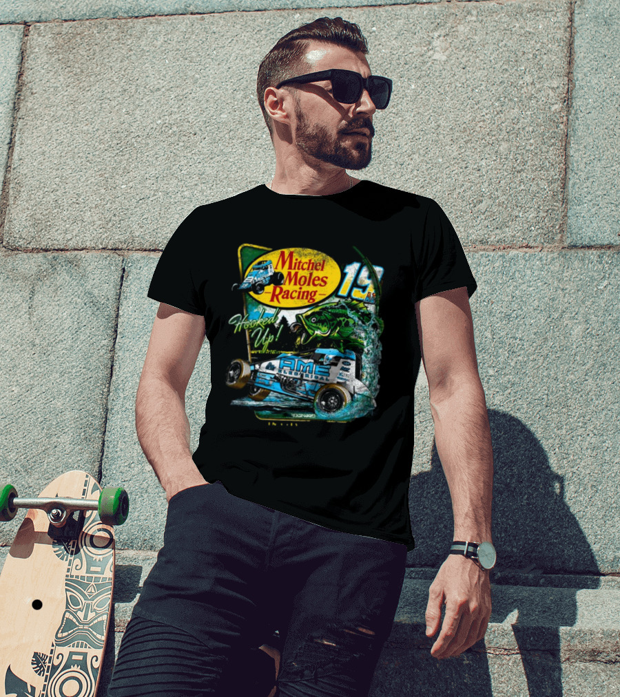 Mitchel Moles Racing 19 Hooked Up Raisin City California Sprint Car Bass Fishing T-Shirt
