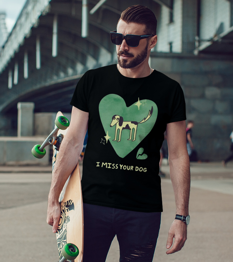 I Miss Your Dog Heart Shape Stars Black And Green T-Shirt