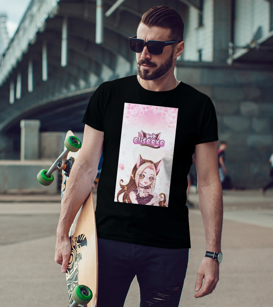 Elisedotexe Elise Exe Manga Character Aesthetic With Cat Ears And Sakura Blossoms T-Shirt