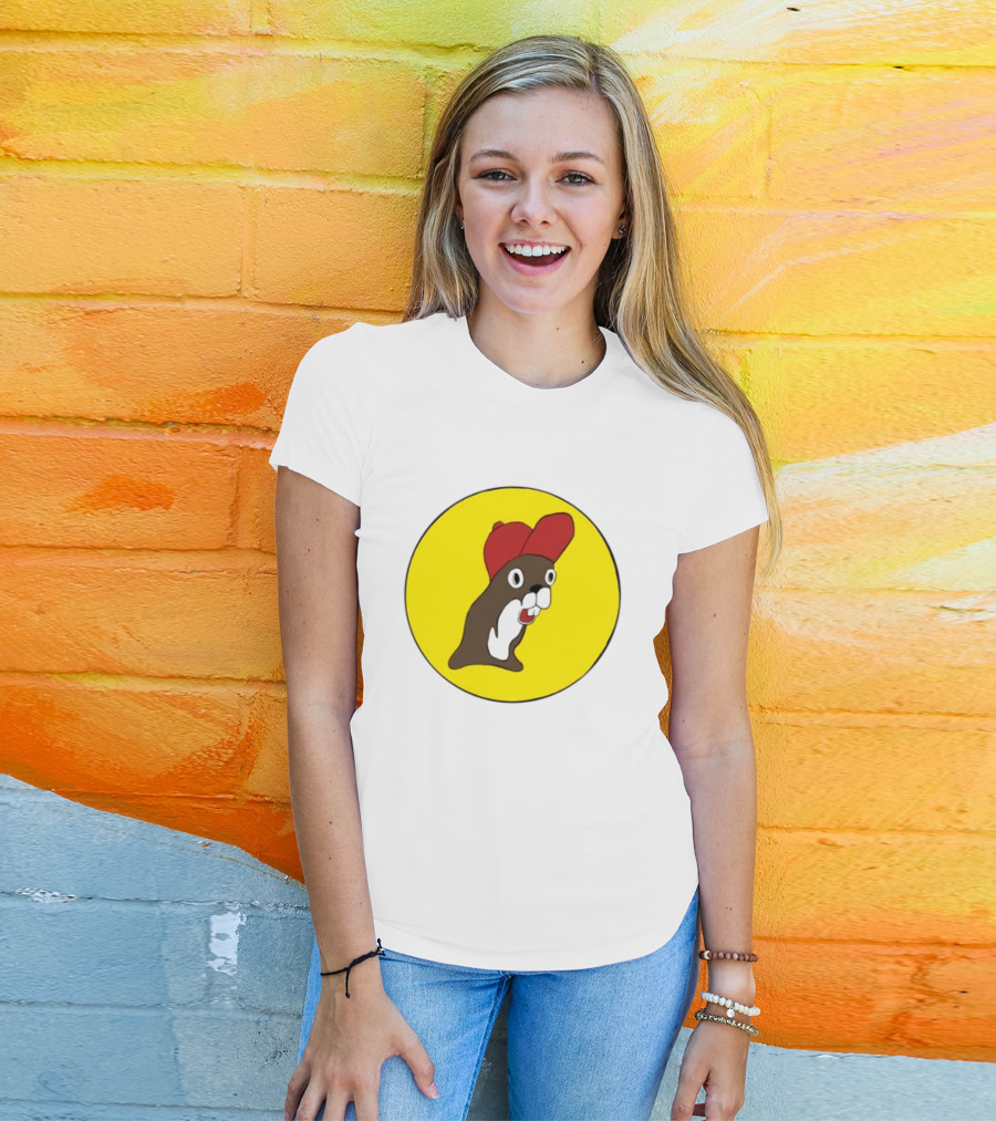Baby Genius Beaver Red Cap Yellow Circle Buc-ee's Cup T-Shirt