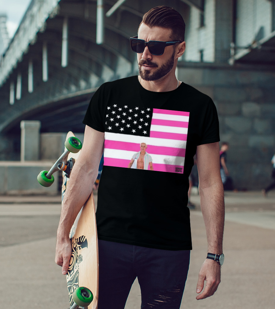 Ryan Gosling Pink Ish Tape American Flag Stars Explicit Content T-Shirt