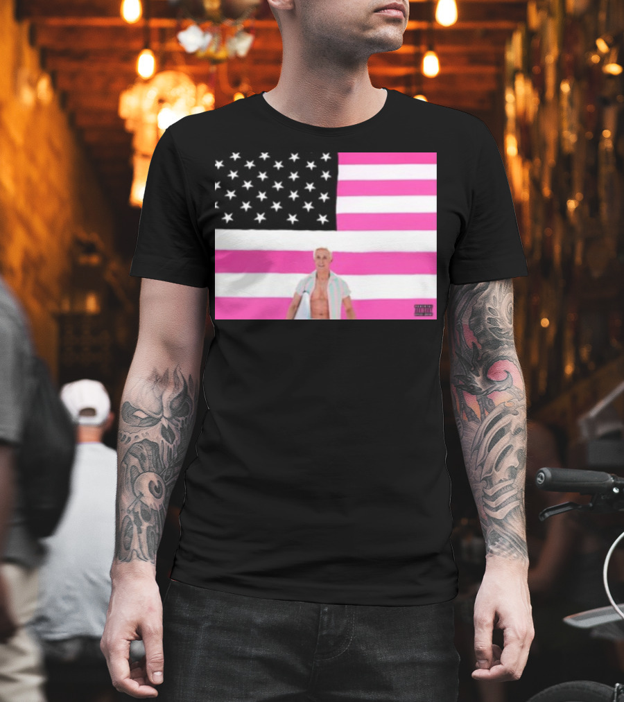 Ryan Gosling Pink Ish Tape American Flag Stars Explicit Content T-Shirt