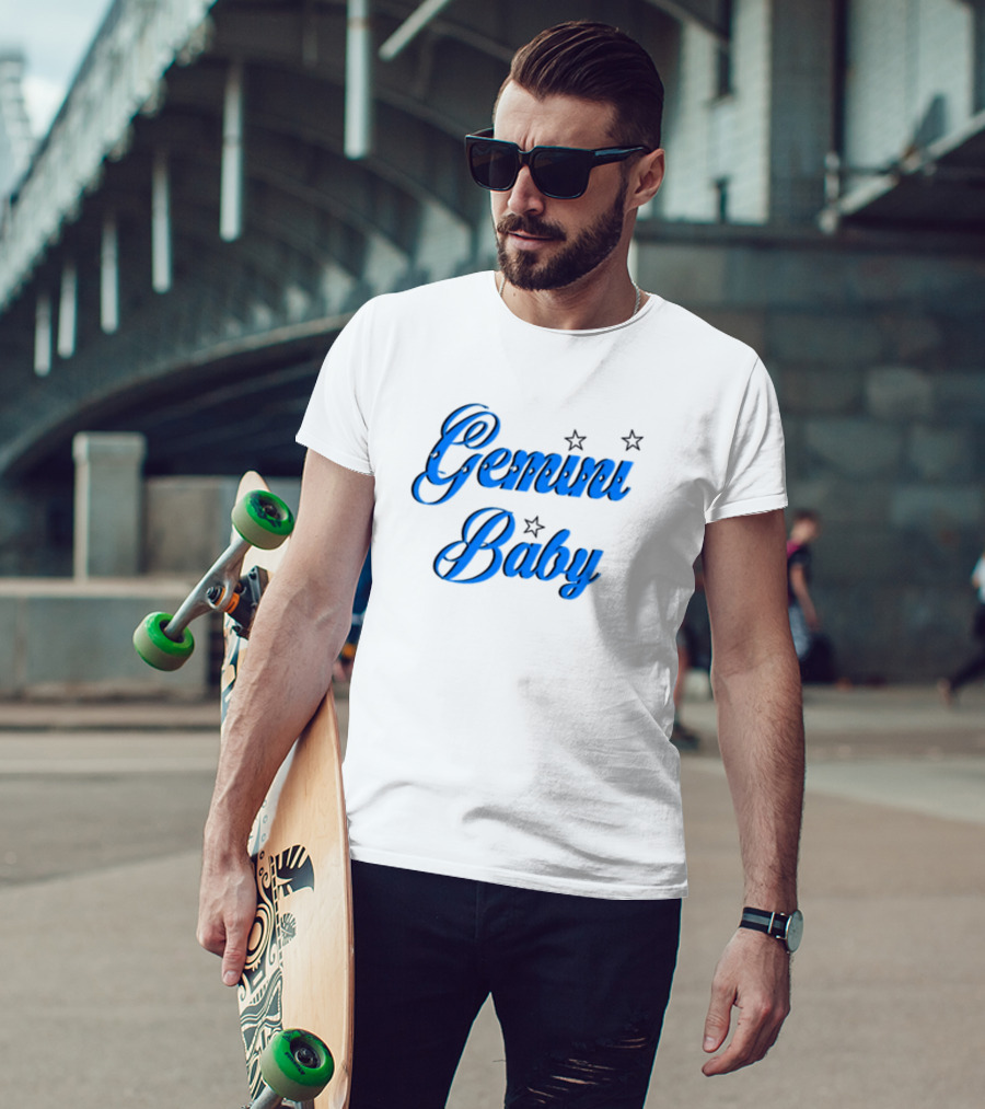 Beabadoobee Gemini Baby Blue Script With Stars T-Shirt