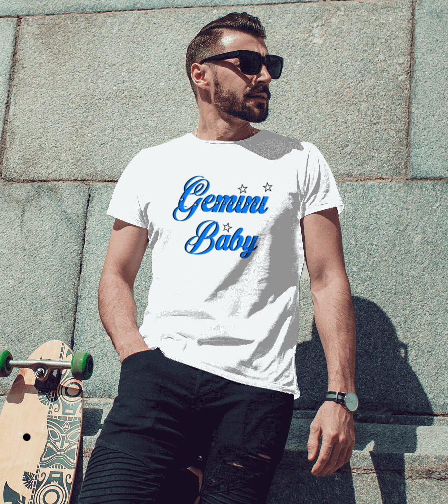 Beabadoobee Gemini Baby Blue Script With Stars T-Shirt