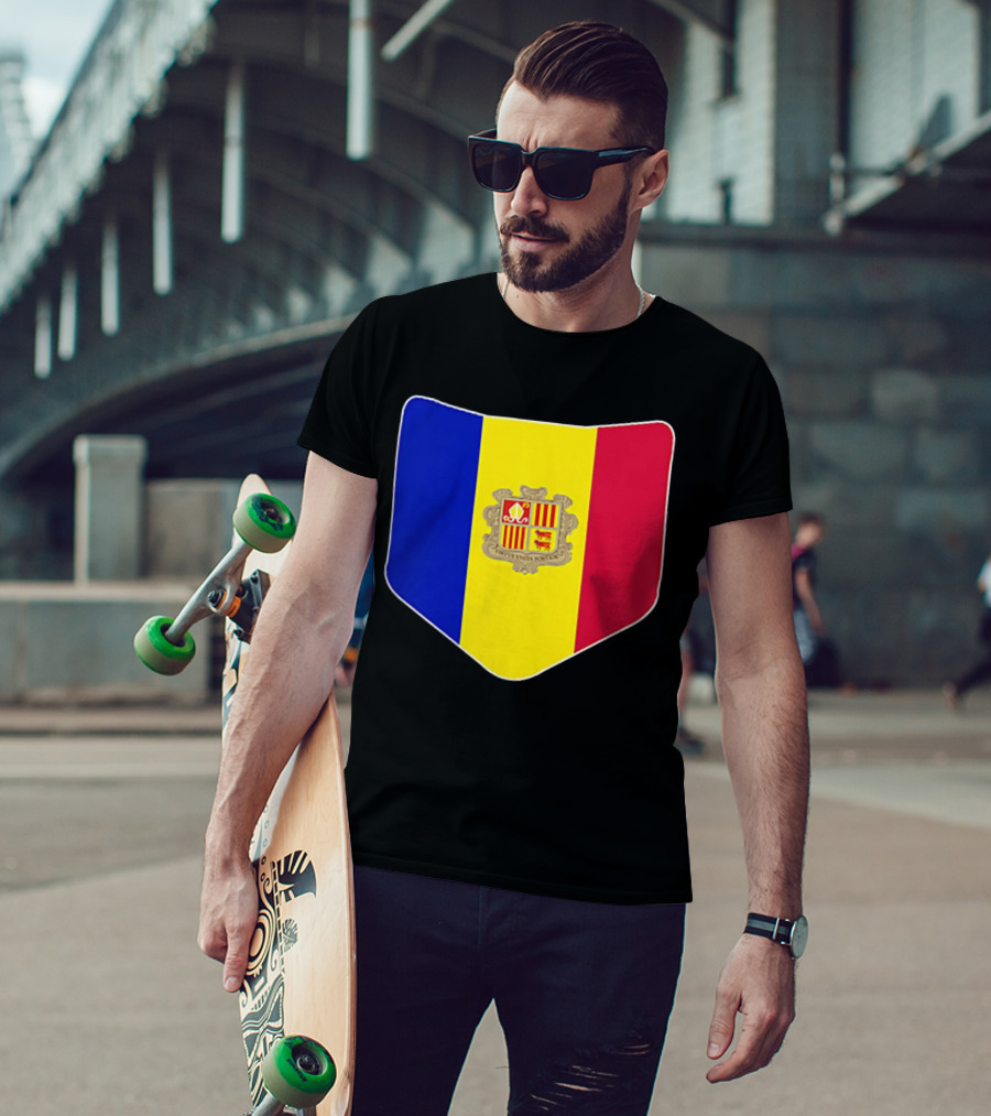 Andorra Flag Pocket Print Andorran Colors Crest Emblem T-Shirt