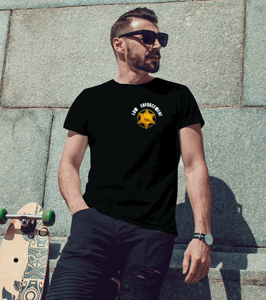Middleclassfancy Lawn Enforcement Badge With Gold Star And Tractor T-Shirt