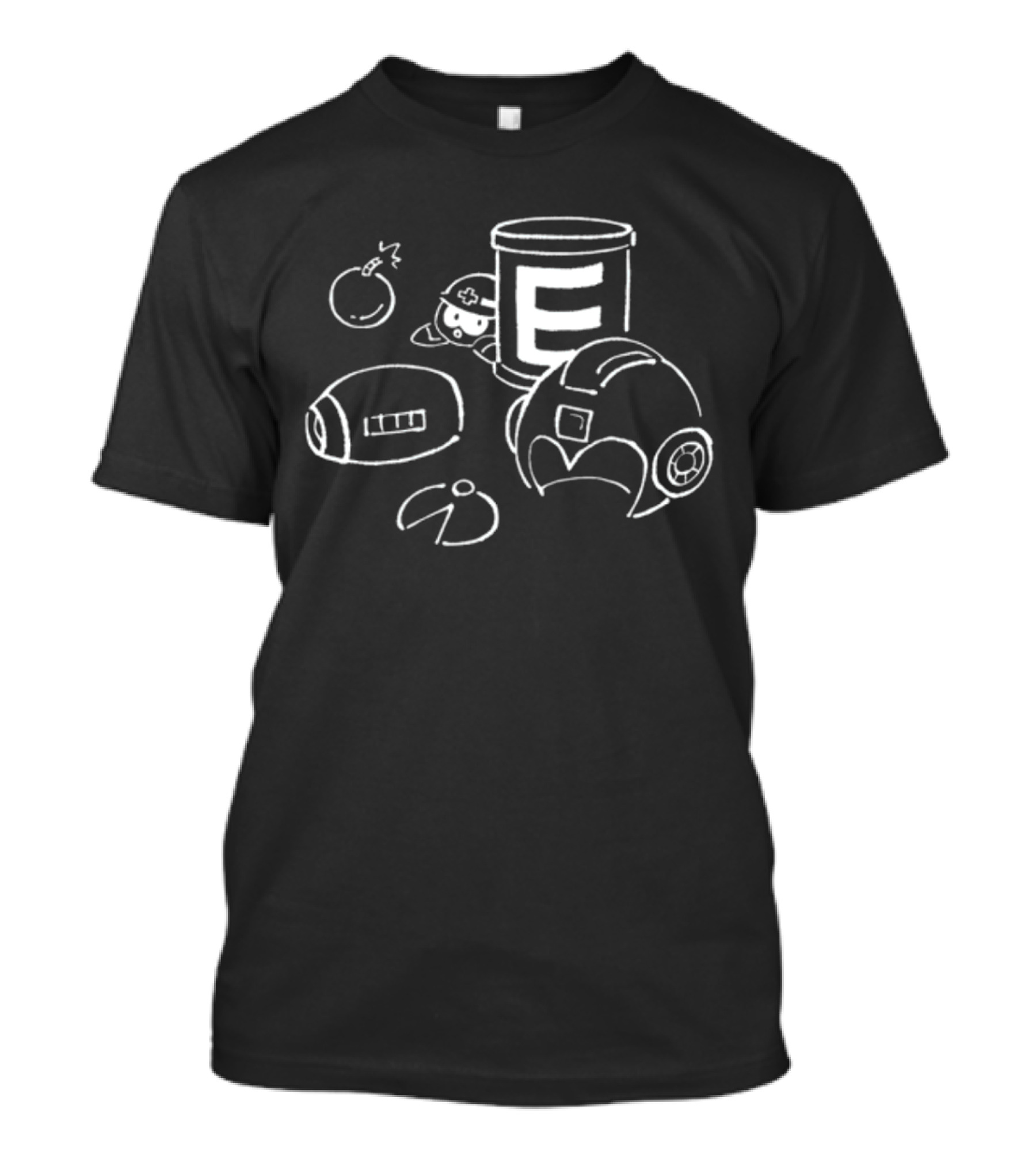 Mega Man E-Tank Helmet And Bomb Line Art Elements T-Shirt