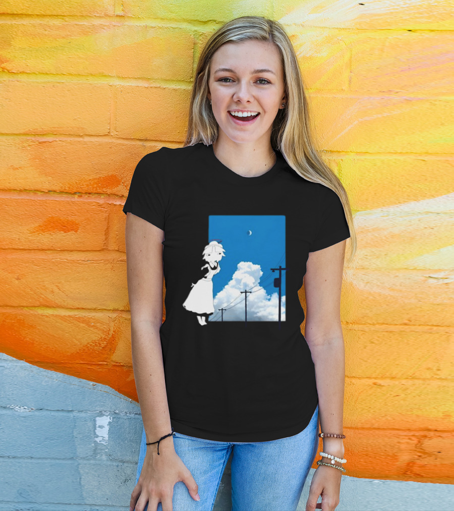 Electric Maid Under Cloudy Sky And Moon With Power Lines T-Shirt