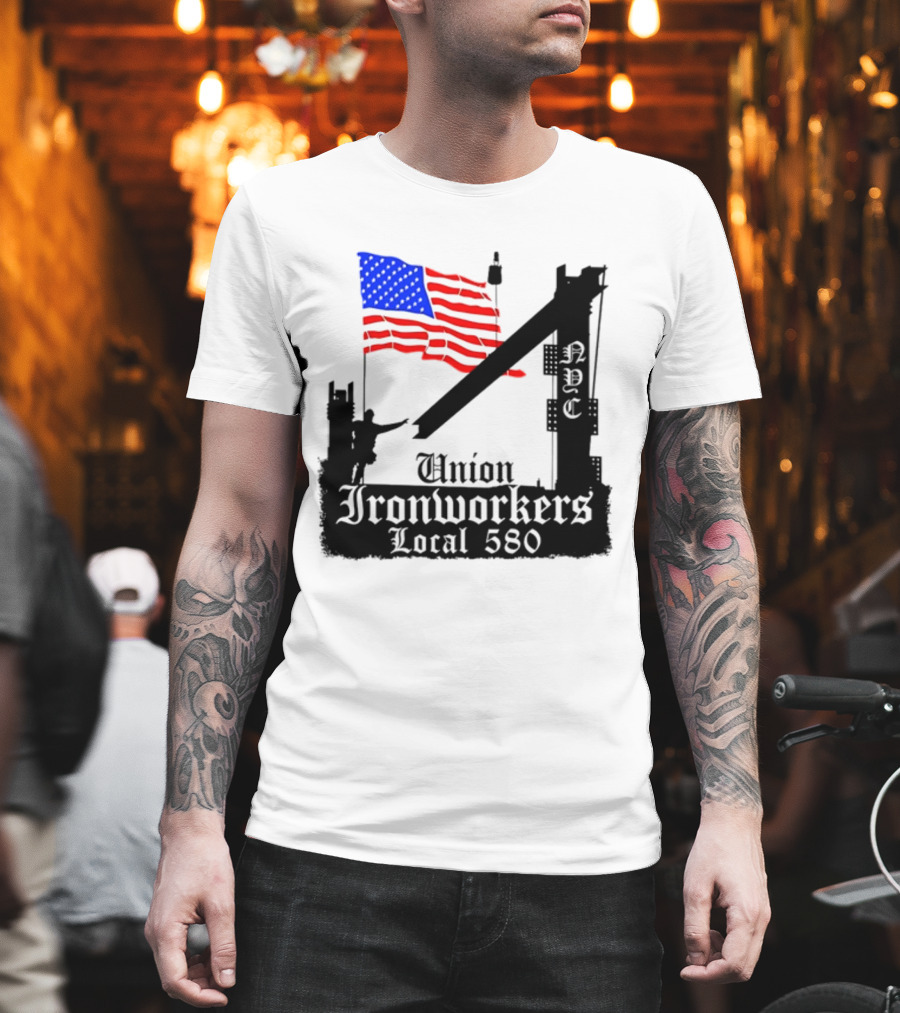 Union Ironworkers Local 580 NYC American Flag T-Shirt