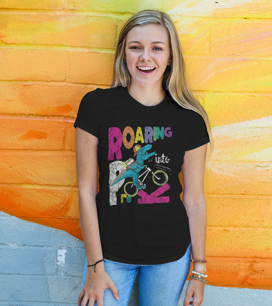 Roaring Into Pre-K Dinosaur Bike Adventure 1st Day Of School Rex T-Shirt