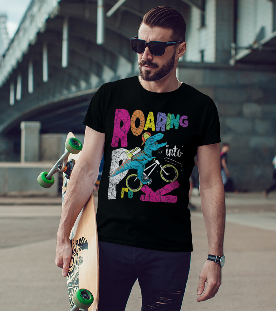 Roaring Into Pre-K Dinosaur Bike Adventure 1st Day Of School Rex T-Shirt