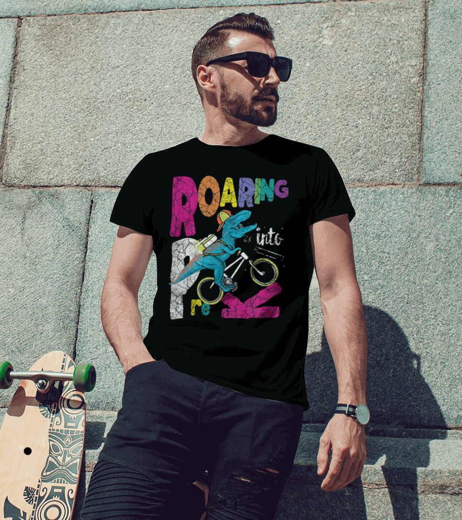 Roaring Into Pre-K Dinosaur Bike Adventure 1st Day Of School Rex T-Shirt