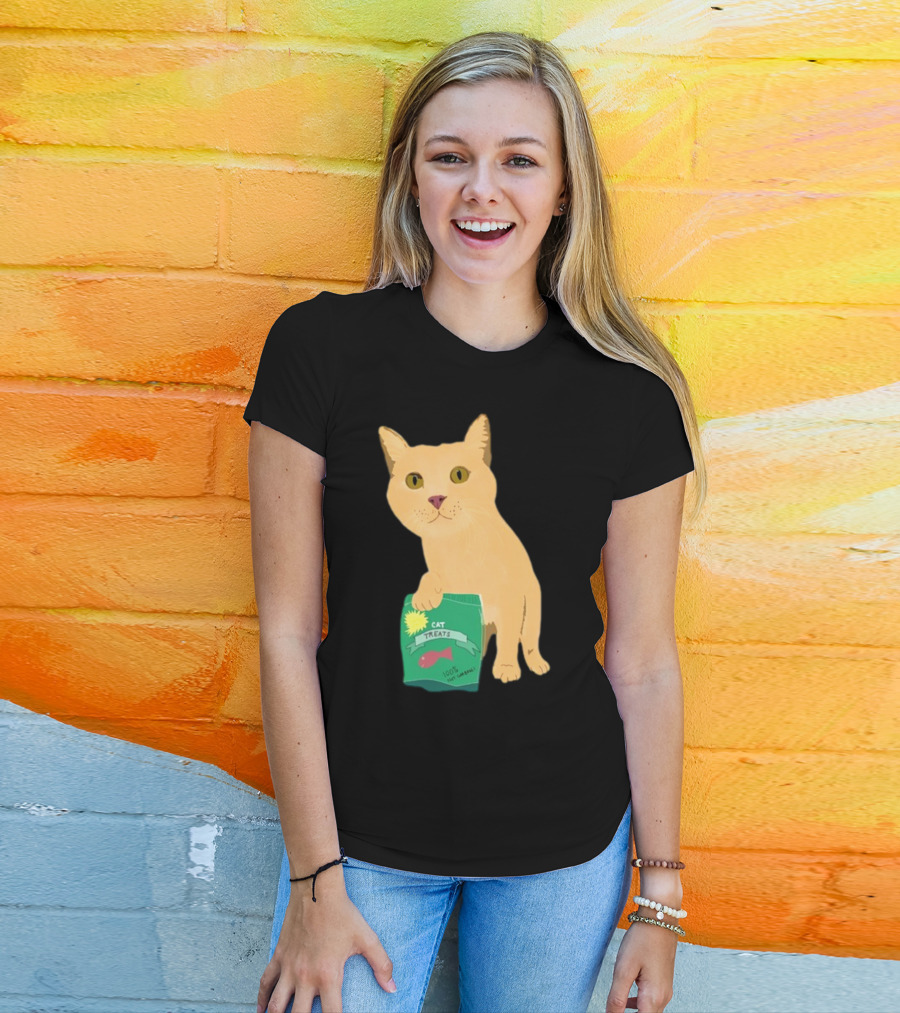 KatRose Cat Treats 100% Fish Formula Cat Holding Green Package T-Shirt