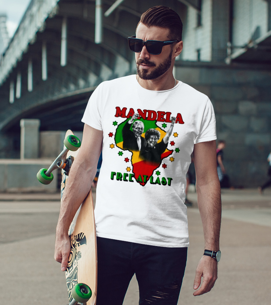 Nelson Mandela Free At Last Africa Map Red Yellow Green Stars T-Shirt