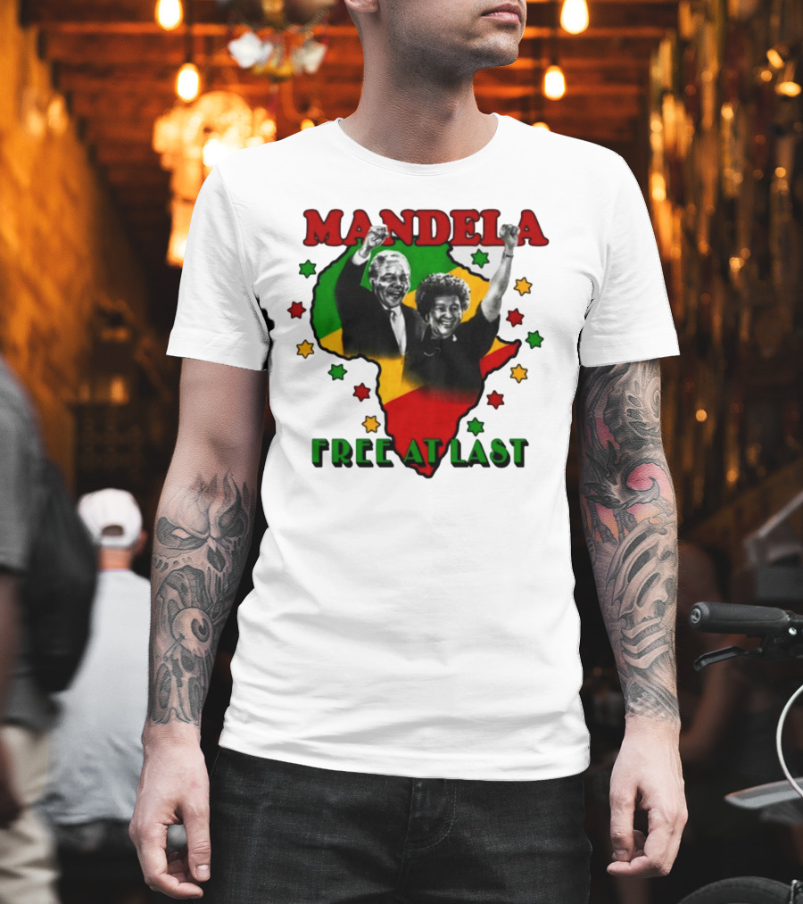 Nelson Mandela Free At Last Africa Map Red Yellow Green Stars T-Shirt