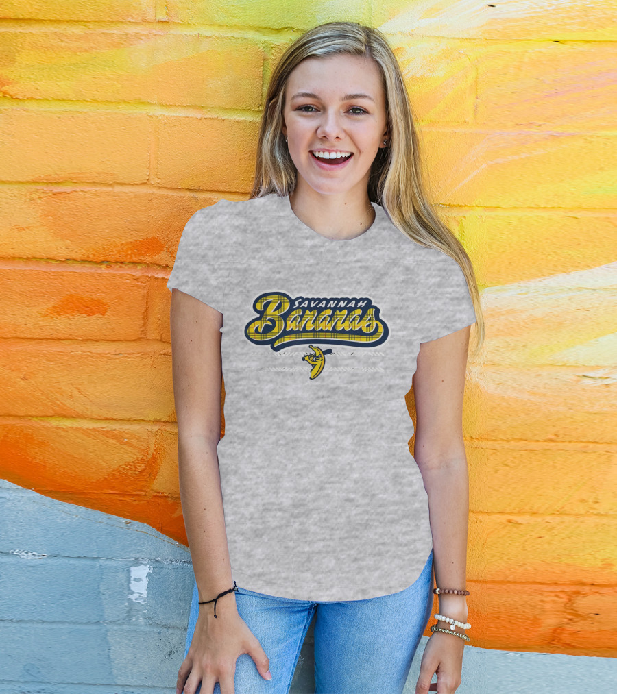 Savannah Bananas Yellow Plaid Baseball Logo Fun T-Shirt