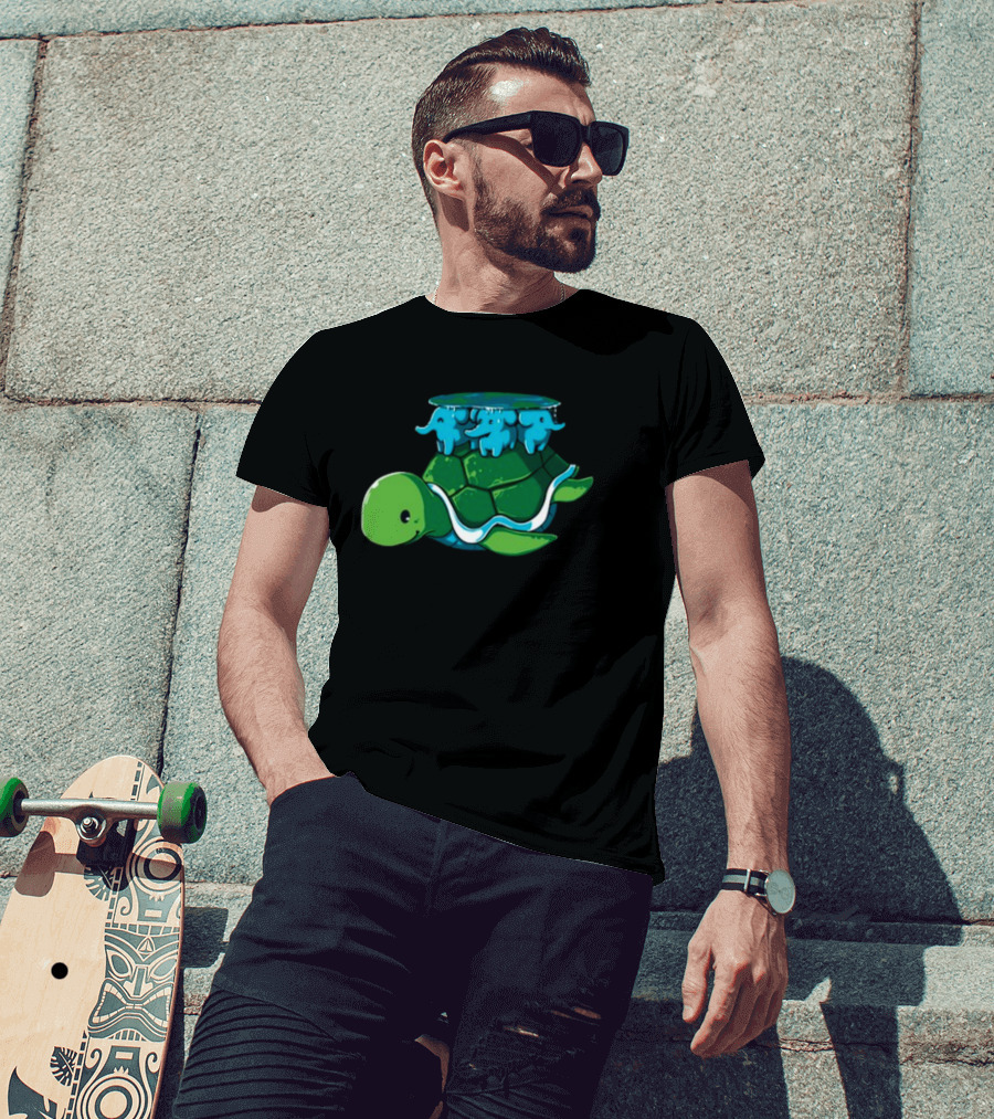 Bladezaim Teeturtle Green Turtle With Three Blue Elephants T-Shirt